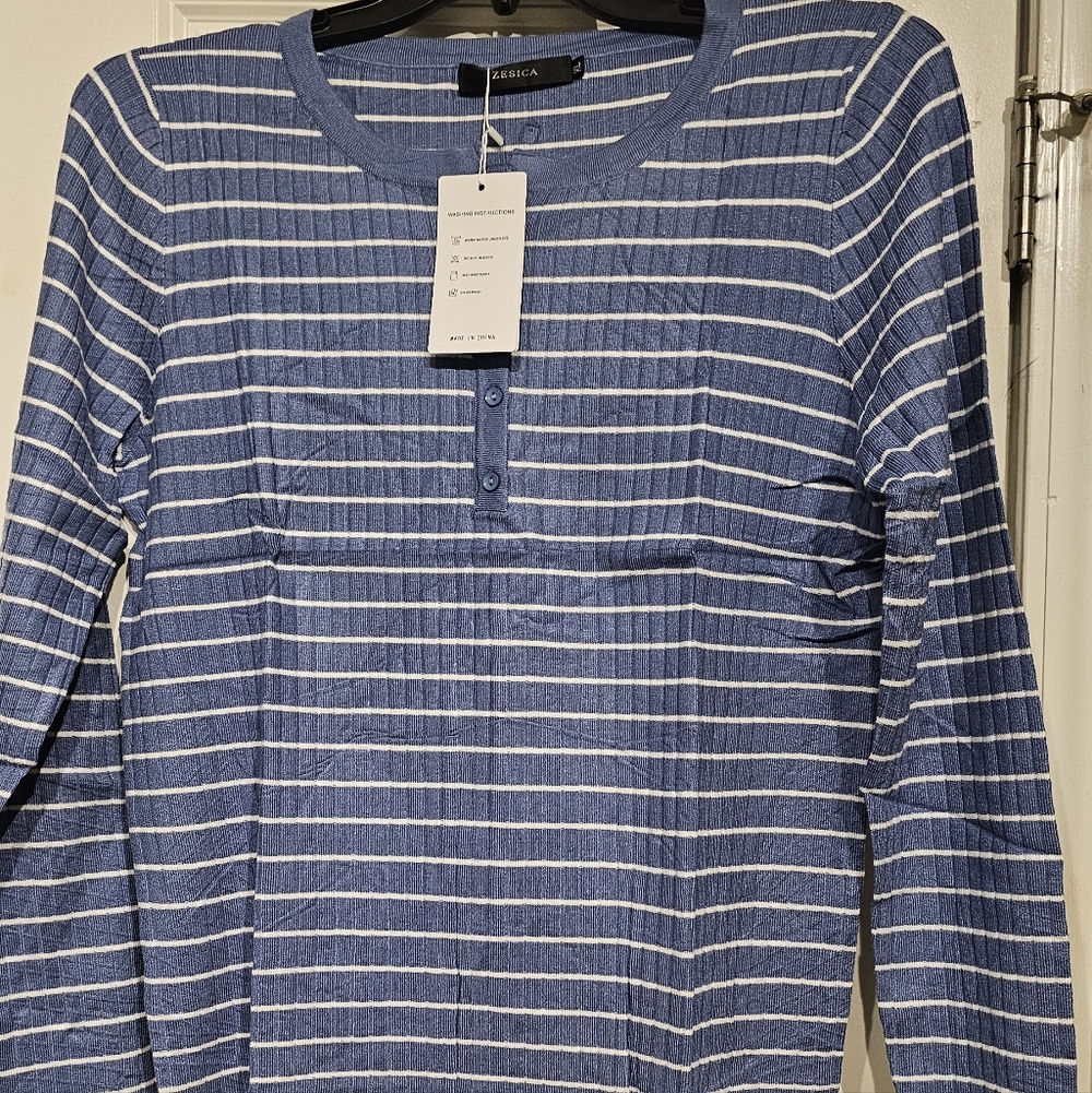 Zesica Light Blue White Sweater